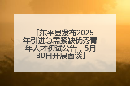 东平县发布2025年引进急需紧缺优秀青年人才初试公告，5月30日开展面谈