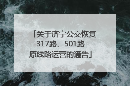 关于济宁公交恢复317路、501路原线路运营的通告
