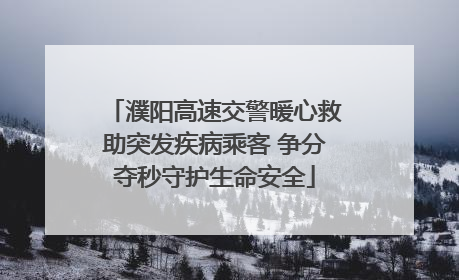 濮阳高速交警暖心救助突发疾病乘客 争分夺秒守护生命安全