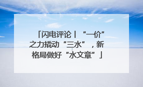闪电评论丨“一价”之力撬动“三水”，新格局做好“水文章”